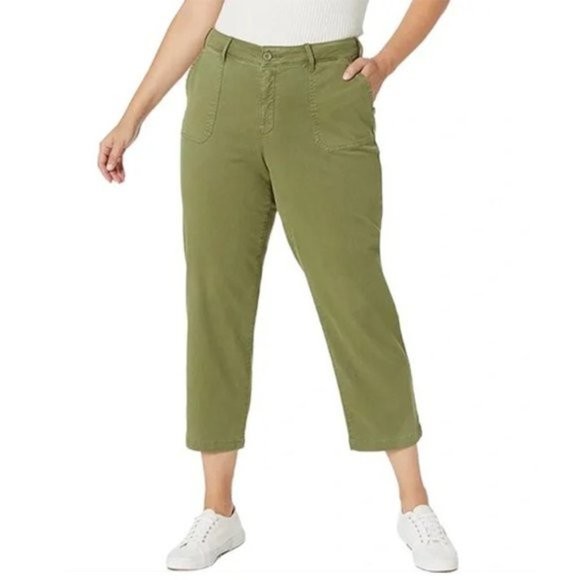 NYDJ Pants - NYDJ Marilyn Ankle Chino Pants Cropped Above Ankle Stretch Twill Olive Green 22W